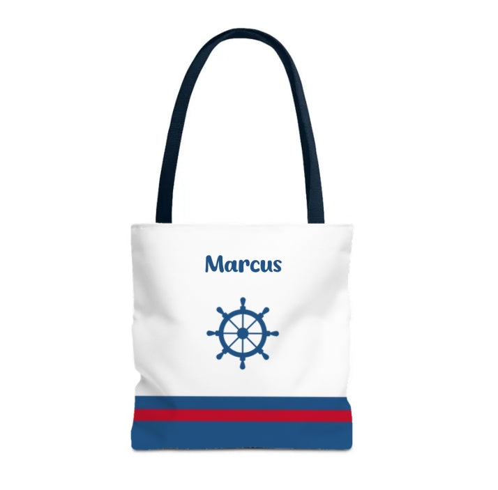 Ship Wheel Stripe Beach Tote (Double-sided print)