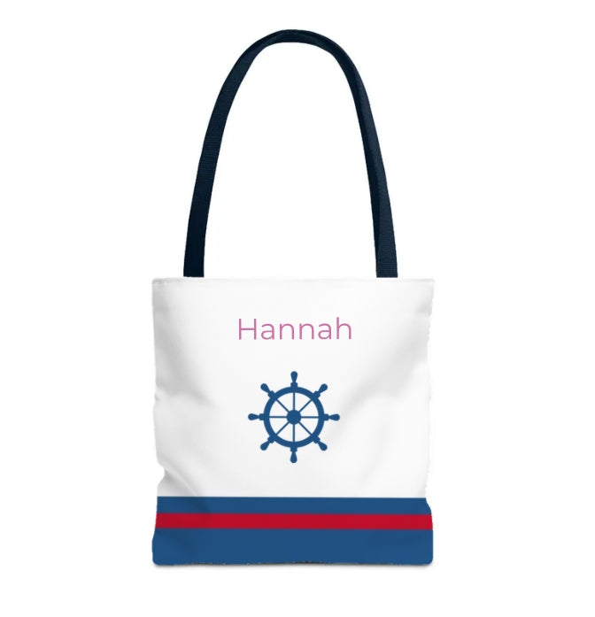 Ship Wheel Stripe Beach Tote (Double-sided print)