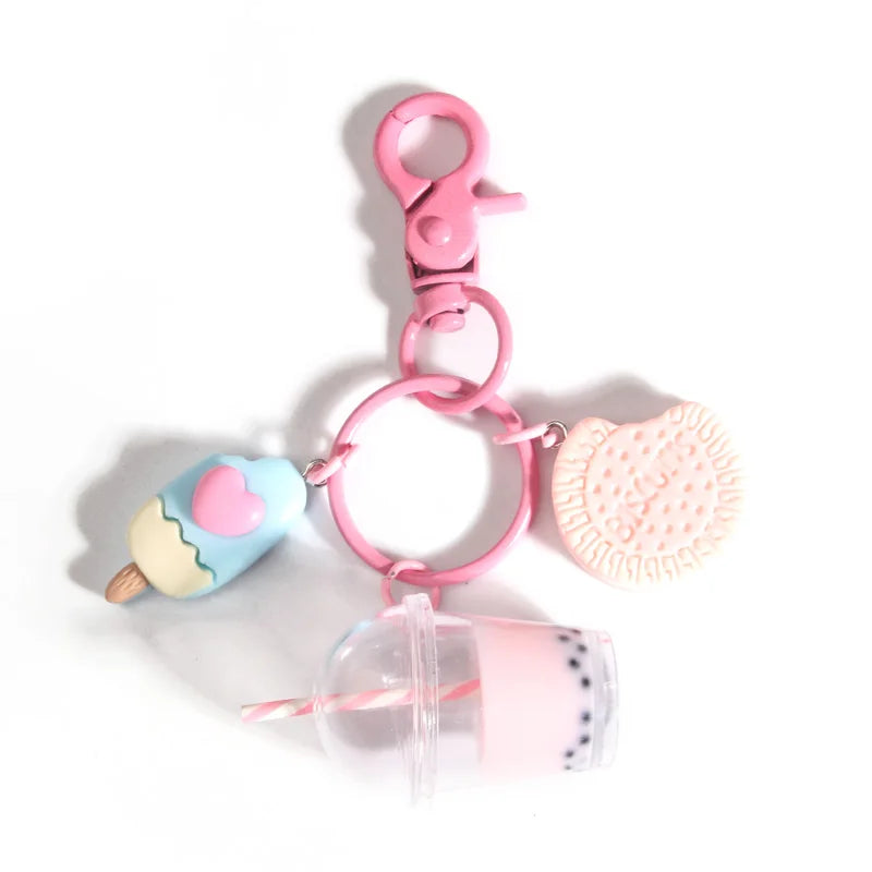 Cute Popsicle Bubble Tea Biscuit Rubber Keychain