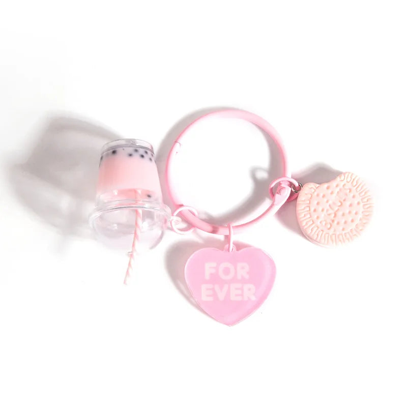 Cute Popsicle Bubble Tea Biscuit Rubber Keychain