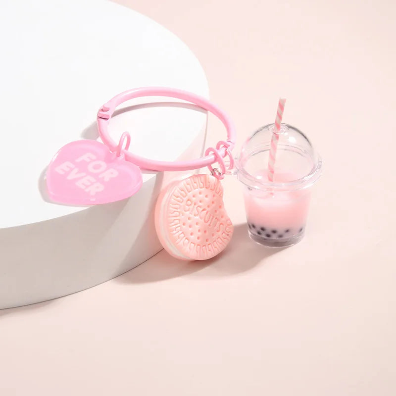 Cute Popsicle Bubble Tea Biscuit Rubber Keychain