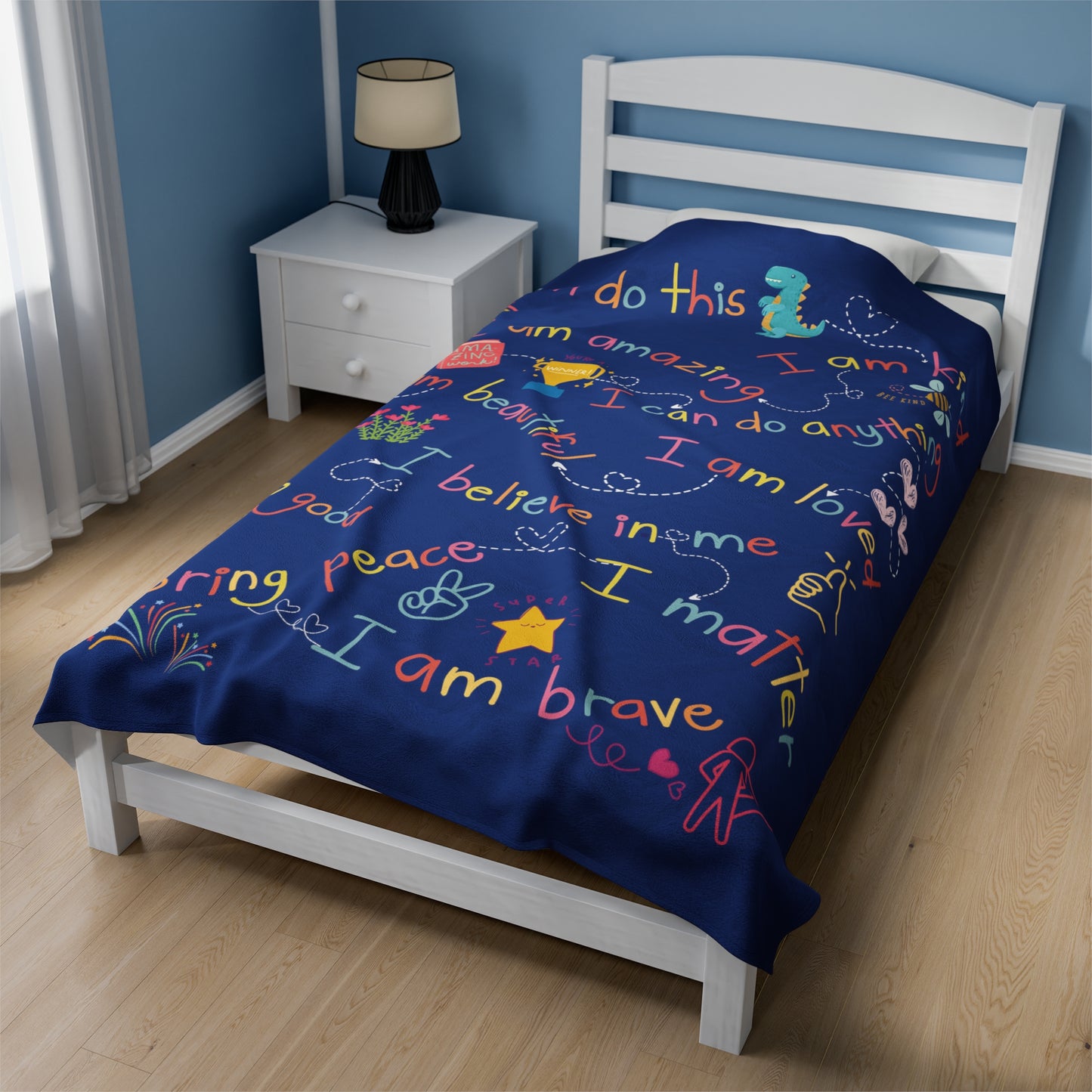 HeartLine Posiprint Plush Blanket - Blue