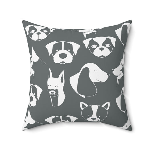 Chic ModDog Head Square Pillow (Versatile Double-Sided Graphic Variation) Grey