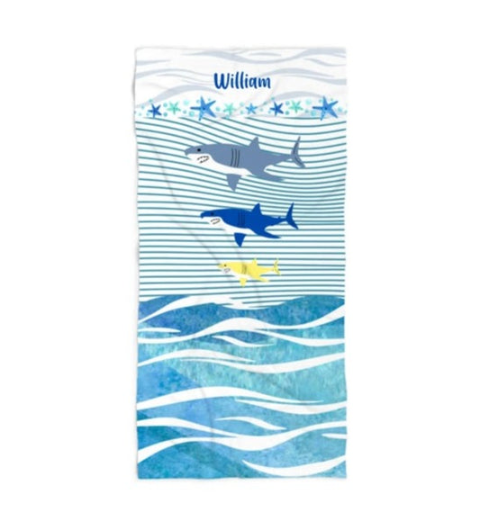 Sea Waves Sharks Beach Towel