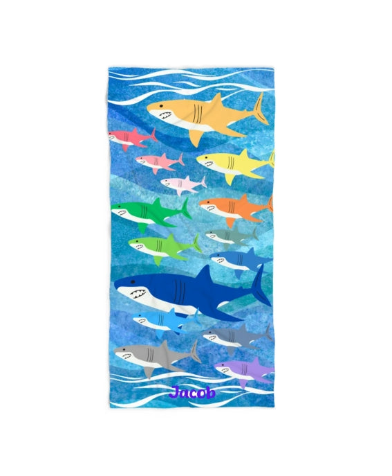 Rainbow Sharks Beach Towel