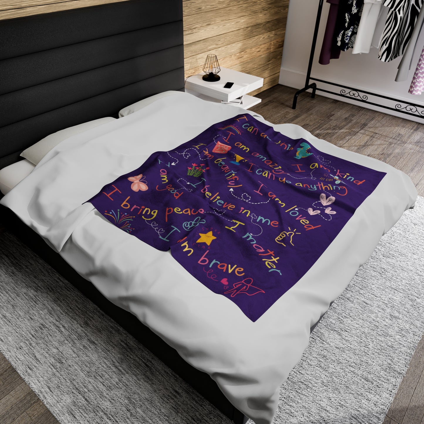 HeartLine Posiprint Plush Blanket - Purple