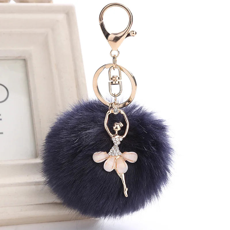 Fluffy Ballerina Pom-Pom Keychain (17 colours available)