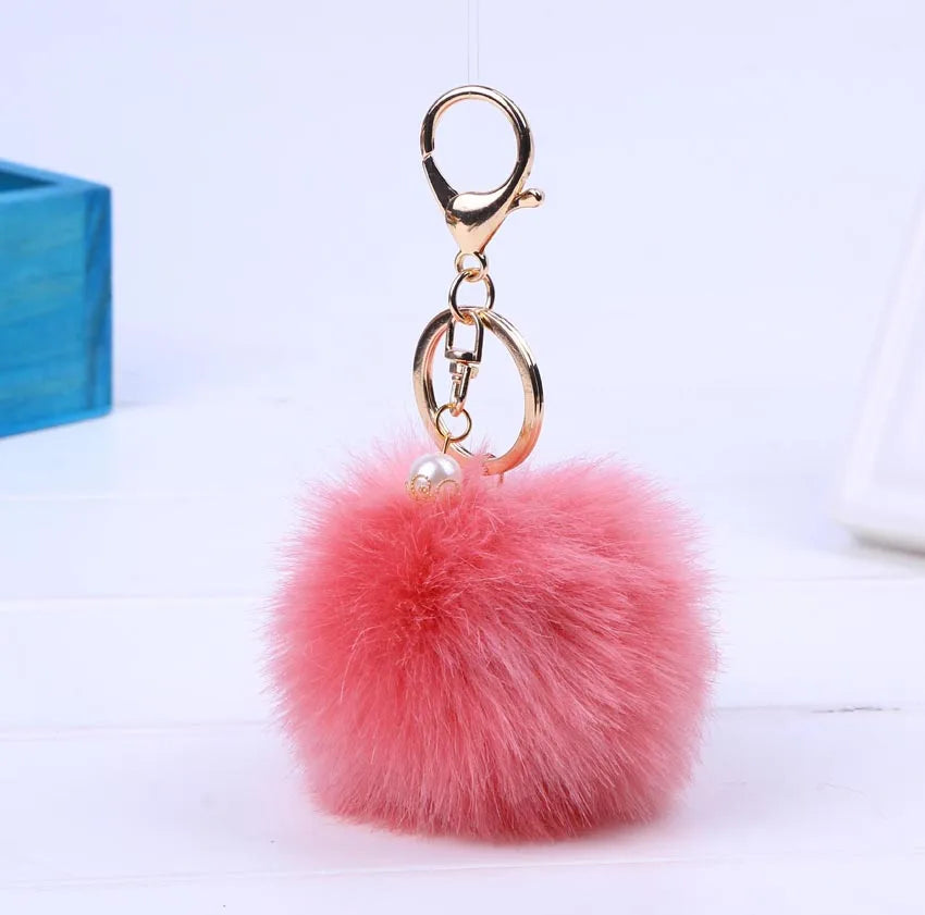 Fluffy Pearl Pom-Pom Keychain