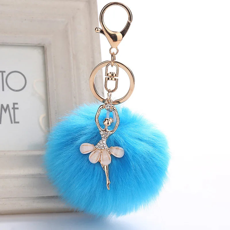 Fluffy Ballerina Pom-Pom Keychain (17 colours available)