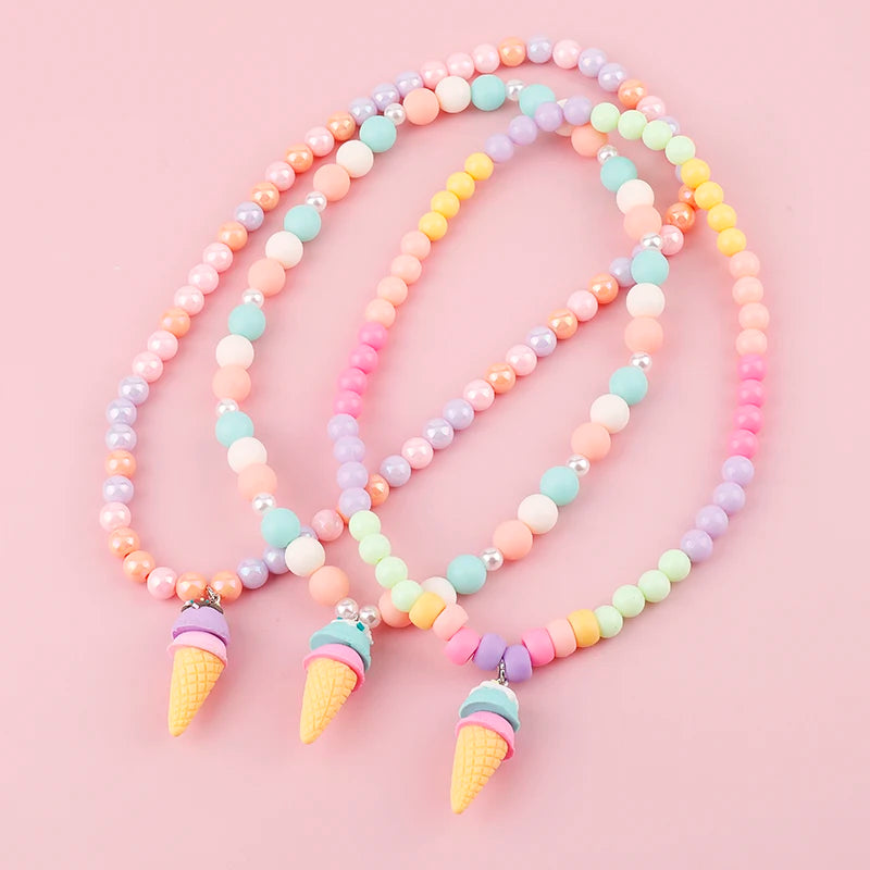 Ice Cream Pendant Beaded Resin Kids Necklace  (Candy Color)