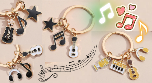 Stylish Piano Guitar Music Note Metal Enamel Keychain (4 styles available)