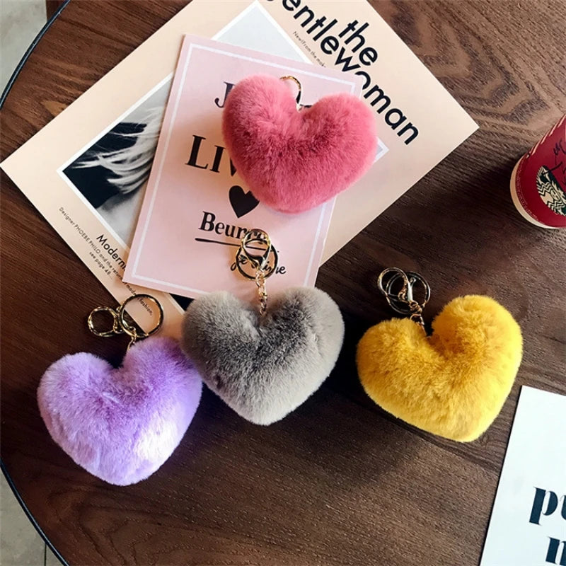 Fluffy Heart Pom-Pom Keychain