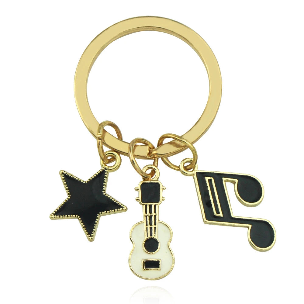 Stylish Piano Guitar Music Note Metal Enamel Keychain (4 styles available)