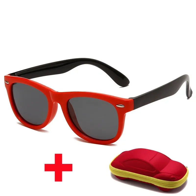 Kids Silicone Polarized Sunglasses with 3D Car Shape Case