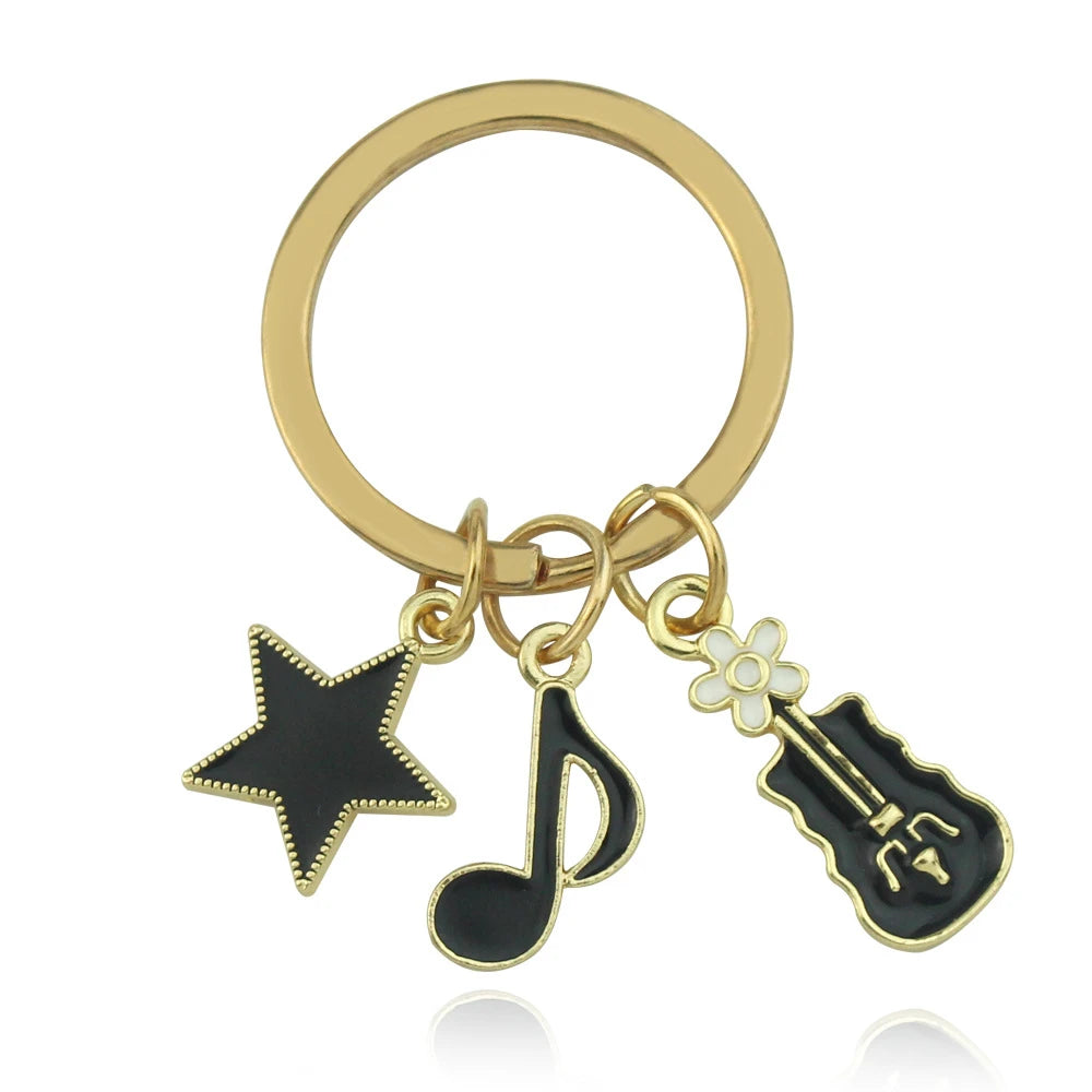 Stylish Piano Guitar Music Note Metal Enamel Keychain (4 styles available)