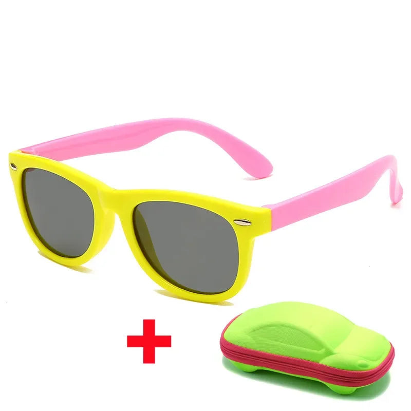 Kids Silicone Polarized Sunglasses with 3D Car Shape Case