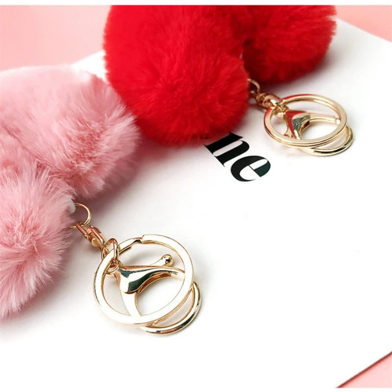 Fluffy Heart Pom-Pom Keychain