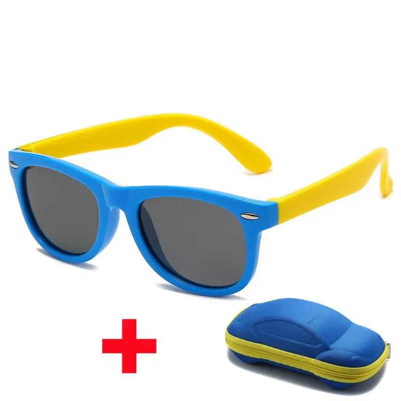 Kids Silicone Polarized Sunglasses with 3D Car Shape Case