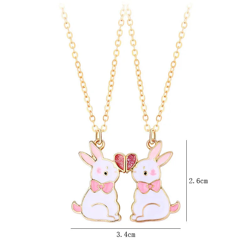 Cute Rabbit Heart Magnetic Pendant Best Friends Necklace (Rabbit-Lover Jewelry)