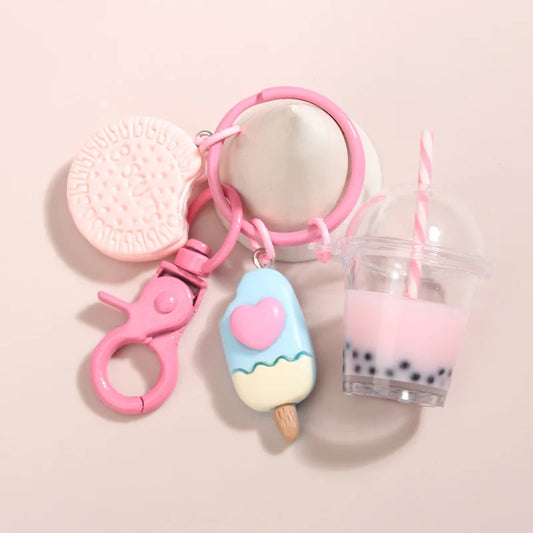 Cute Popsicle Bubble Tea Biscuit Rubber Keychain