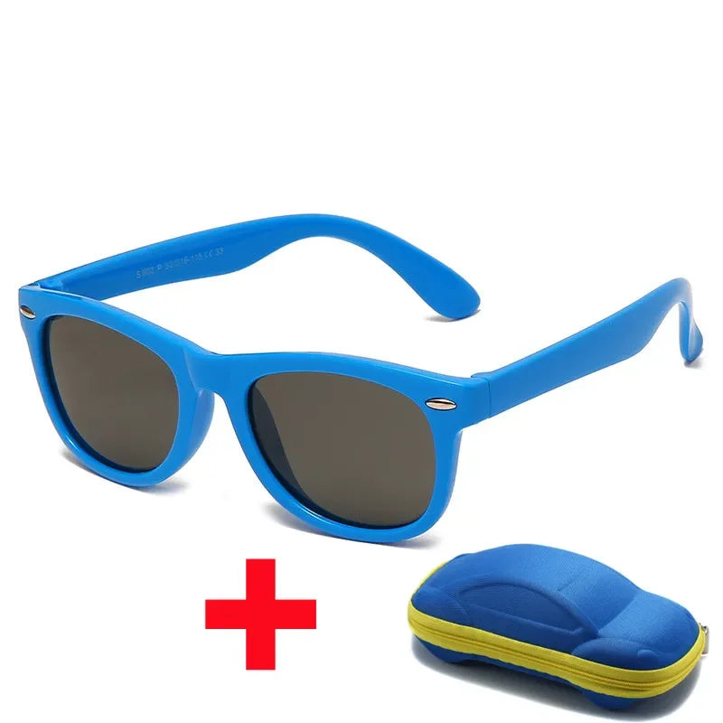 Kids Silicone Polarized Sunglasses with 3D Car Shape Case