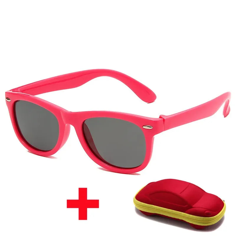 Kids Silicone Polarized Sunglasses with 3D Car Shape Case