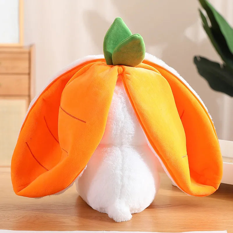 Super Soft Reversible Strawberry Carrot Bunny Stuffed Animal Plushie Pillow (with Zipper)