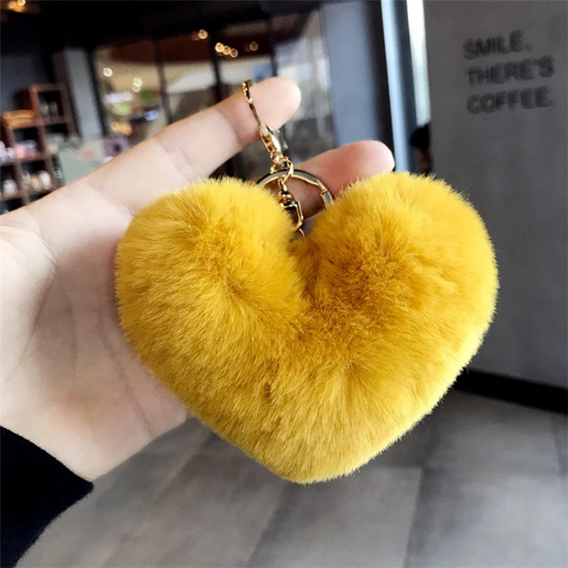 Fluffy Heart Pom-Pom Keychain