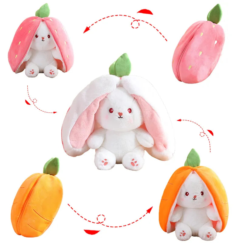 Super Soft Reversible Strawberry Carrot Bunny Stuffed Animal Plushie Pillow (with Zipper)