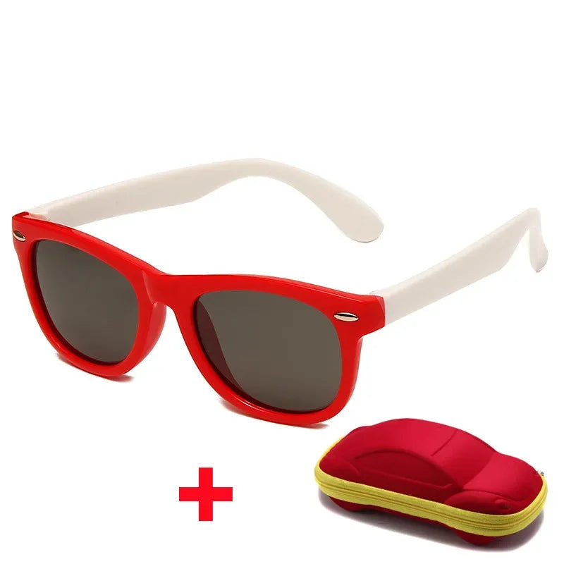 Kids Silicone Polarized Sunglasses with 3D Car Shape Case