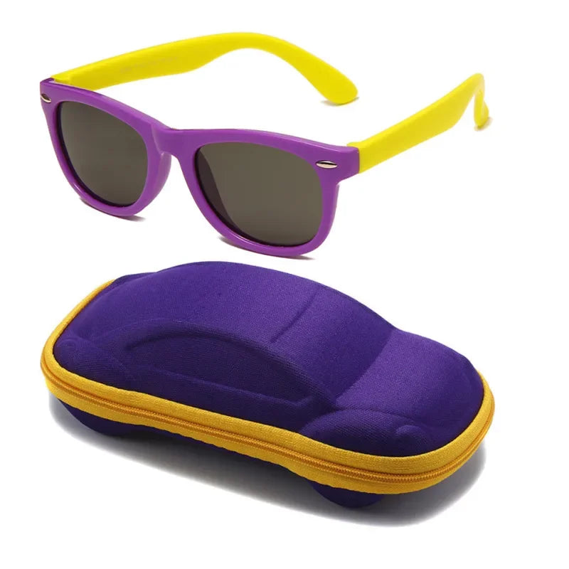 Kids Silicone Polarized Sunglasses with 3D Car Shape Case