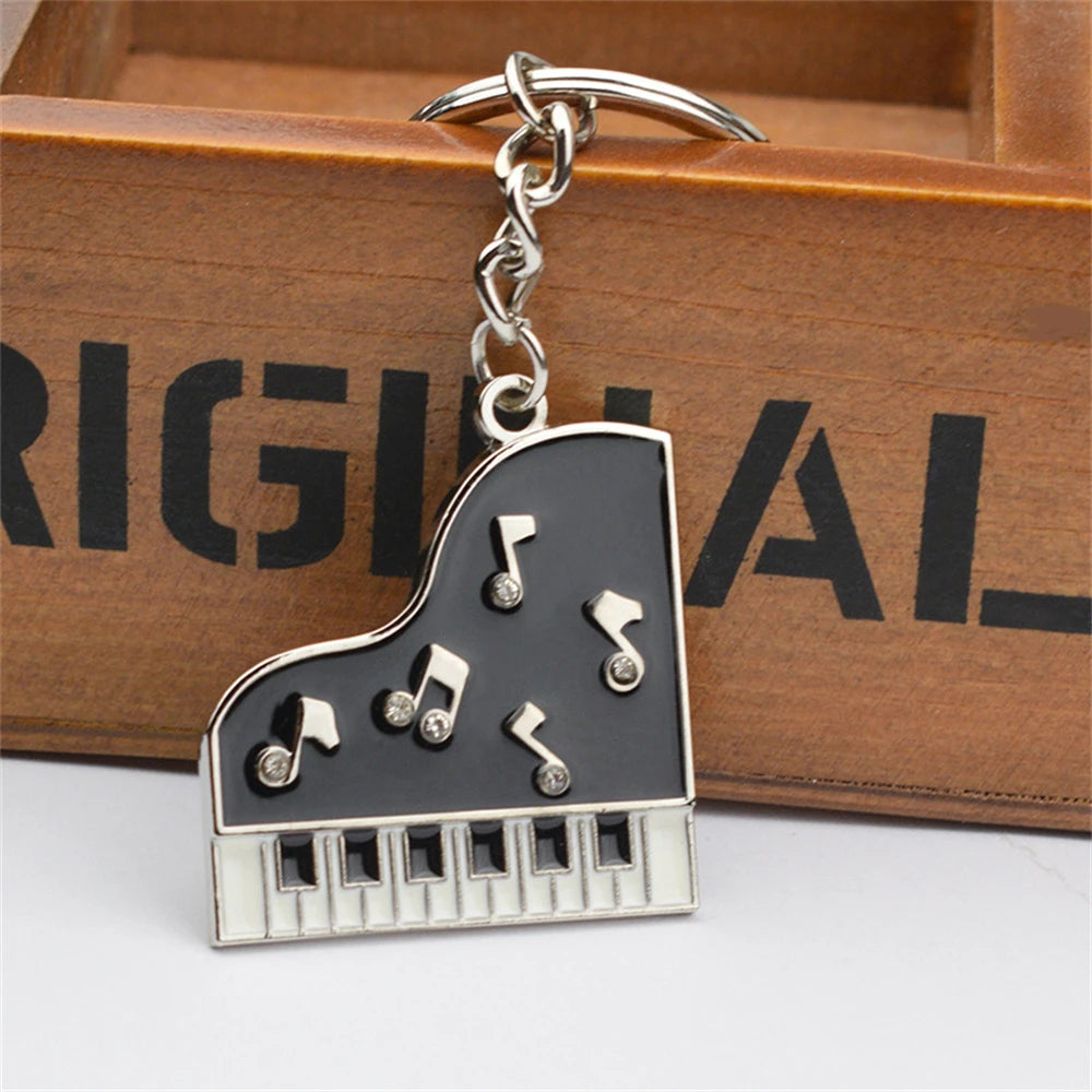 Creative Piano Electric Guitar Earphone Music Note Metal Enamel Keychain