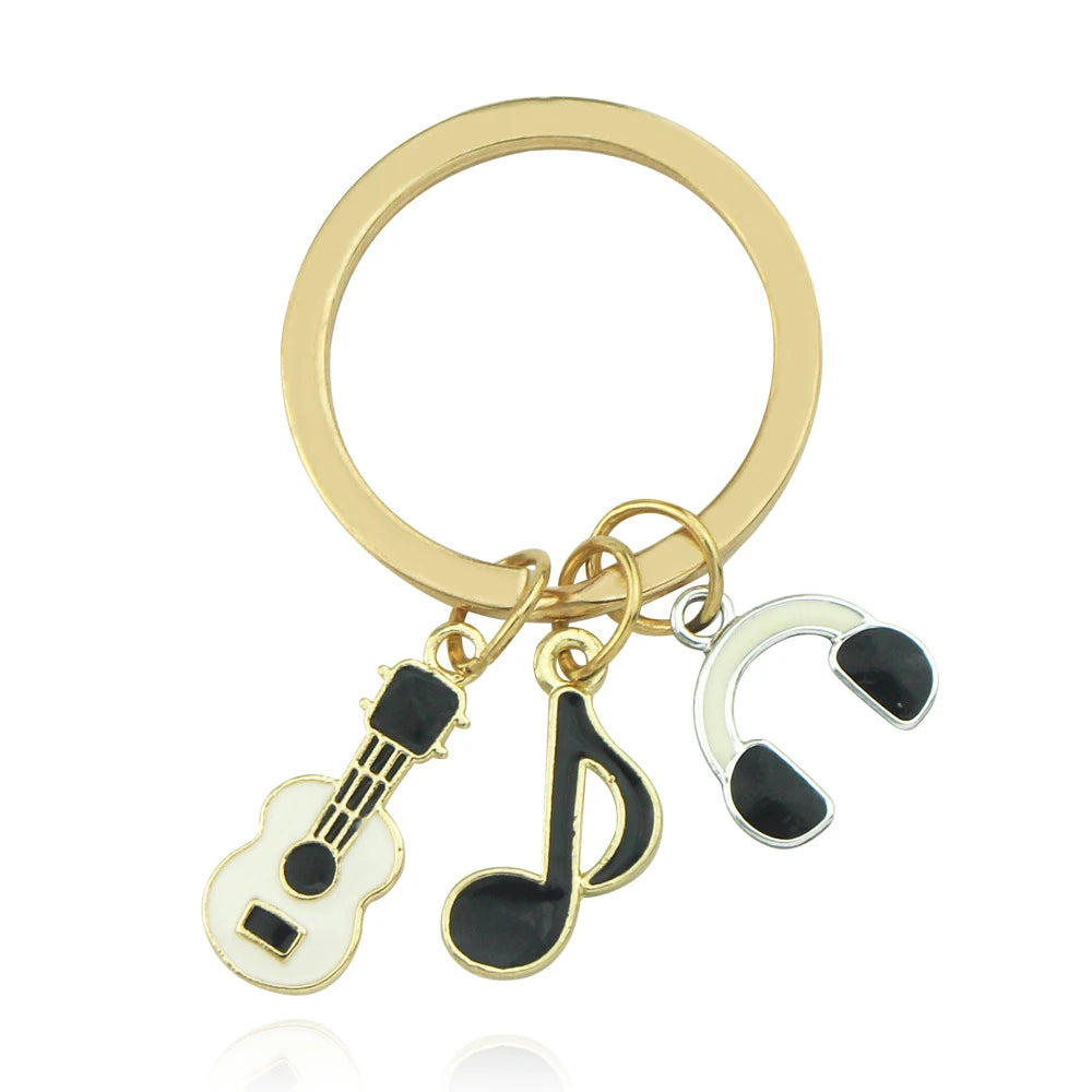 Stylish Piano Guitar Music Note Metal Enamel Keychain (4 styles available)