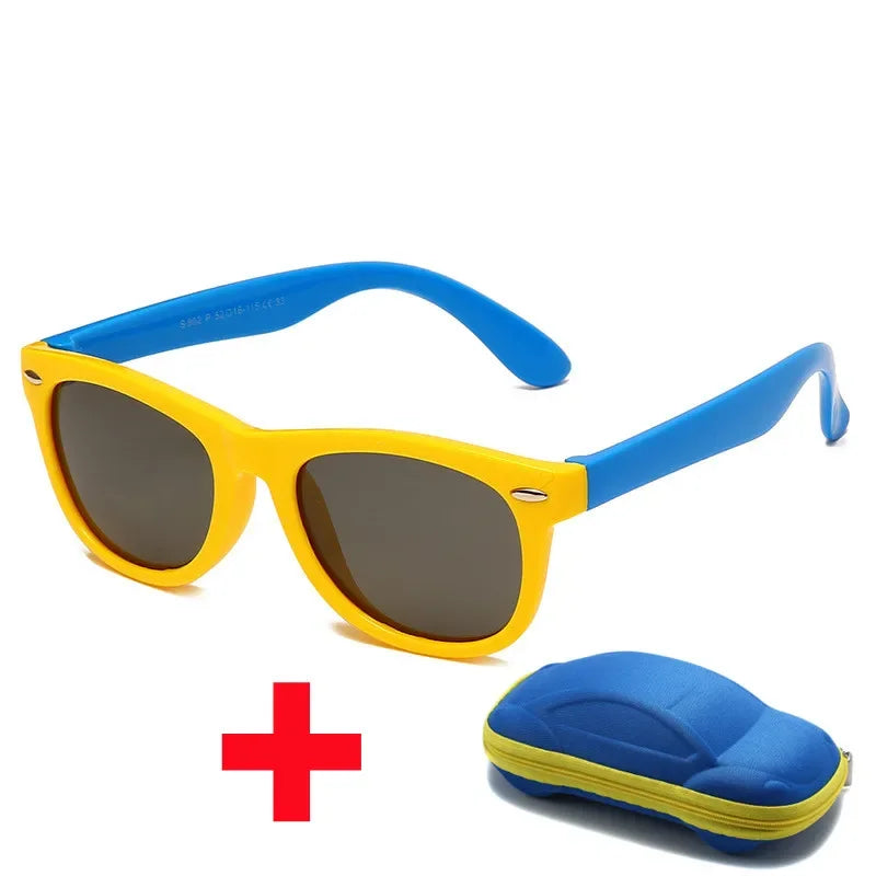 Kids Silicone Polarized Sunglasses with 3D Car Shape Case