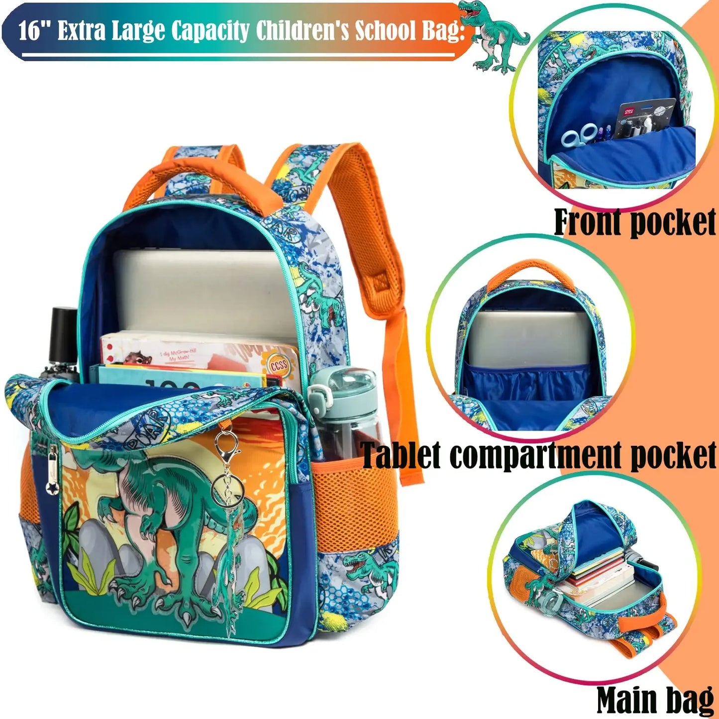 Dino Adventure 3-in-1 16.5" Waterproof Backpack Set