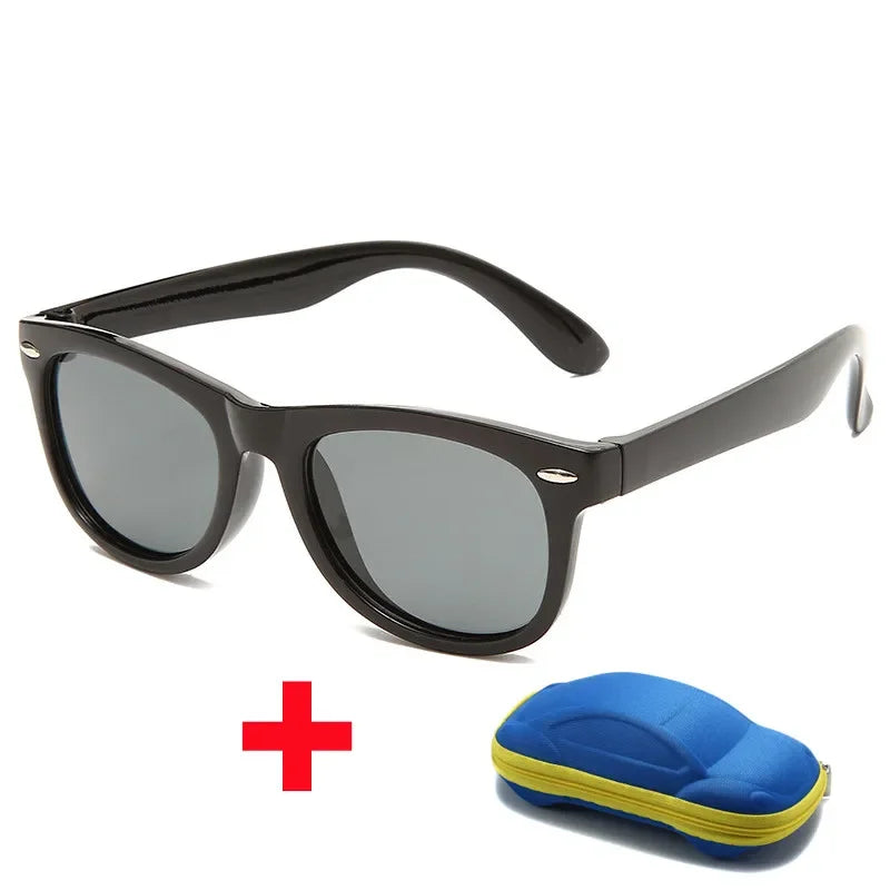 Kids Silicone Polarized Sunglasses with 3D Car Shape Case