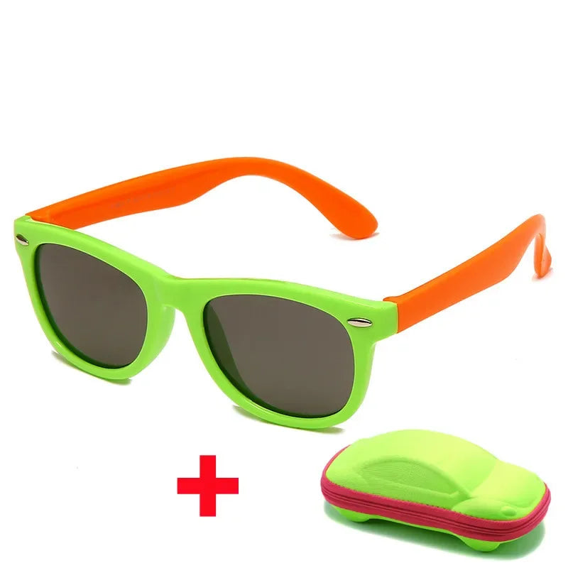 Kids Silicone Polarized Sunglasses with 3D Car Shape Case