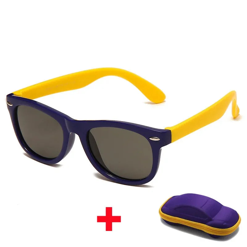 Kids Silicone Polarized Sunglasses with 3D Car Shape Case