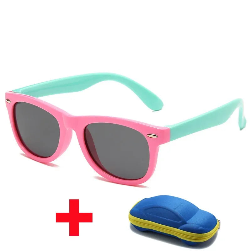 Kids Silicone Polarized Sunglasses with 3D Car Shape Case