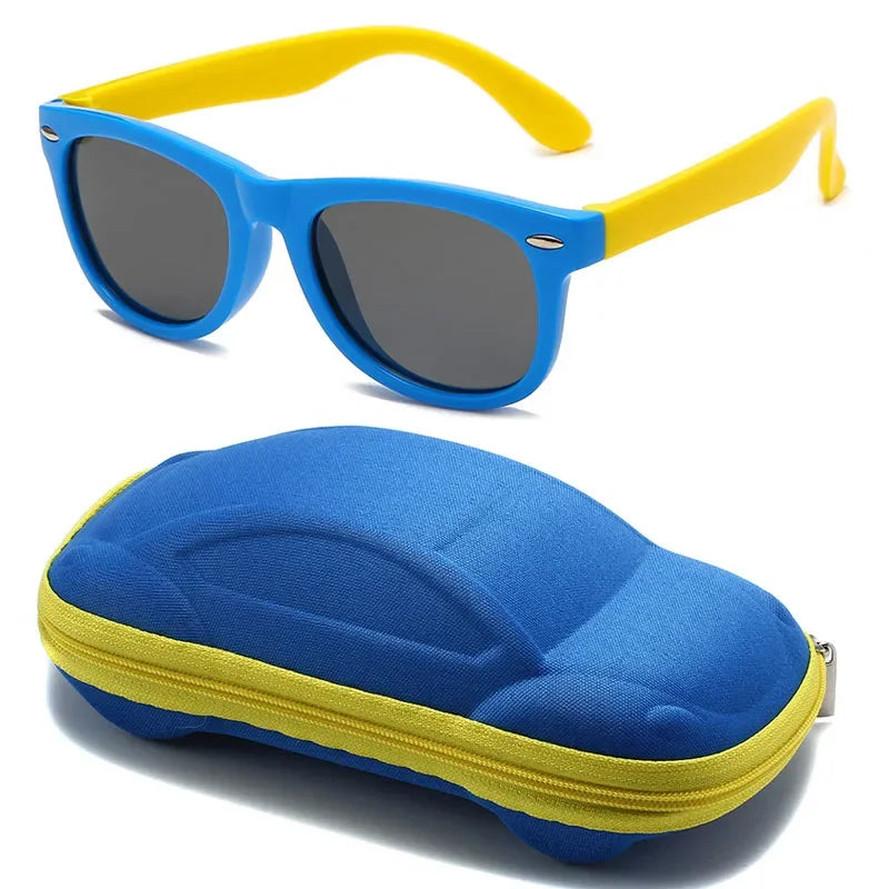 Kids Silicone Polarized Sunglasses with 3D Car Shape Case