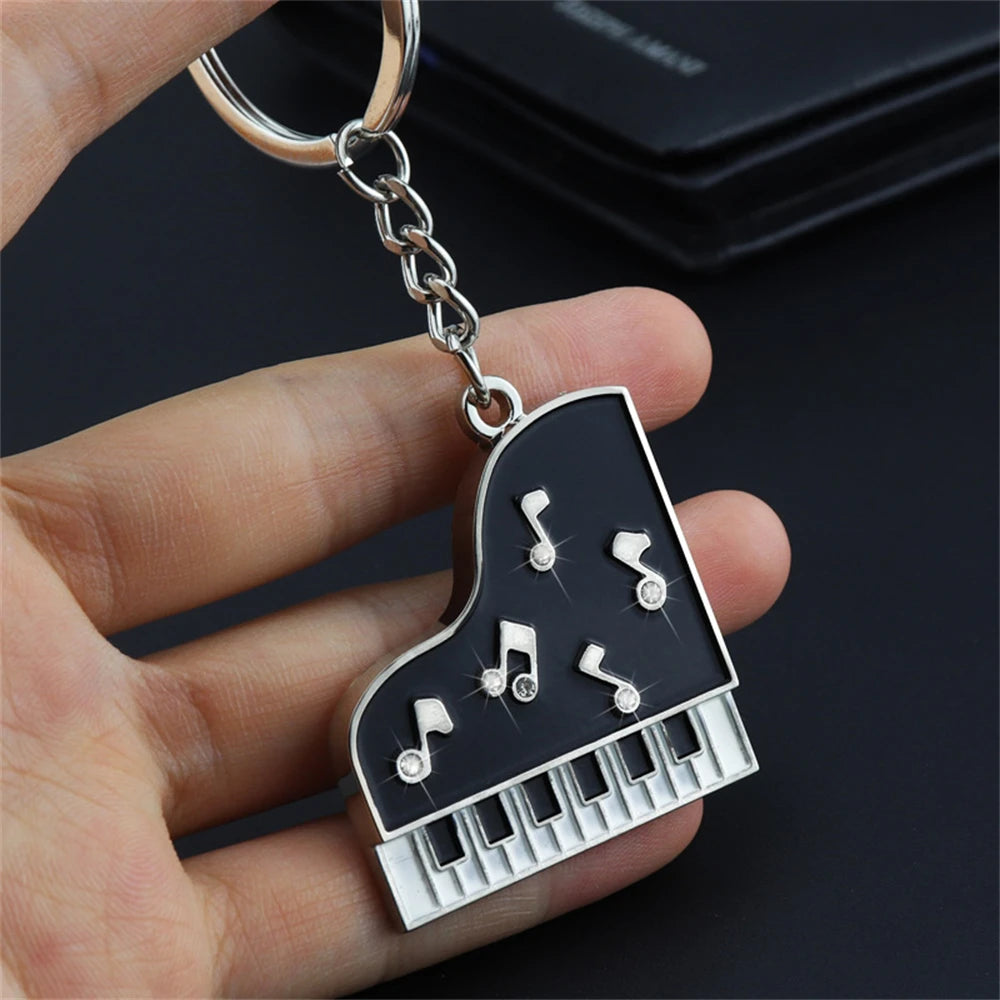 Creative Piano Electric Guitar Earphone Music Note Metal Enamel Keychain