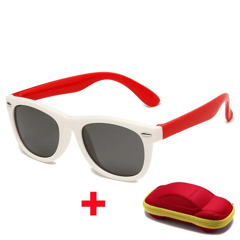 Kids Silicone Polarized Sunglasses with 3D Car Shape Case