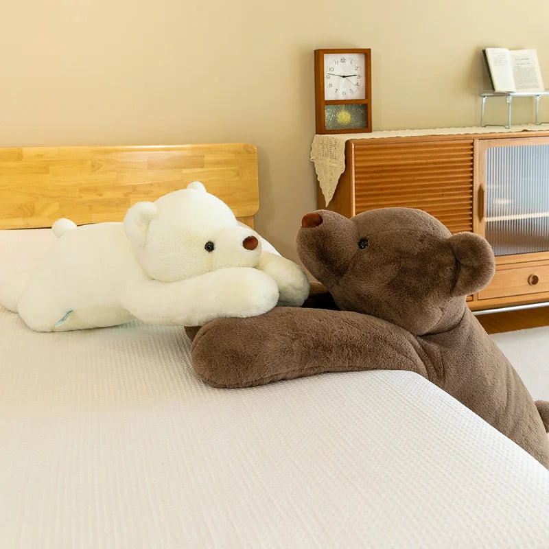 Super Soft Giant Relaxed Brown White Bear Stuffed Animal Plushie Pillow