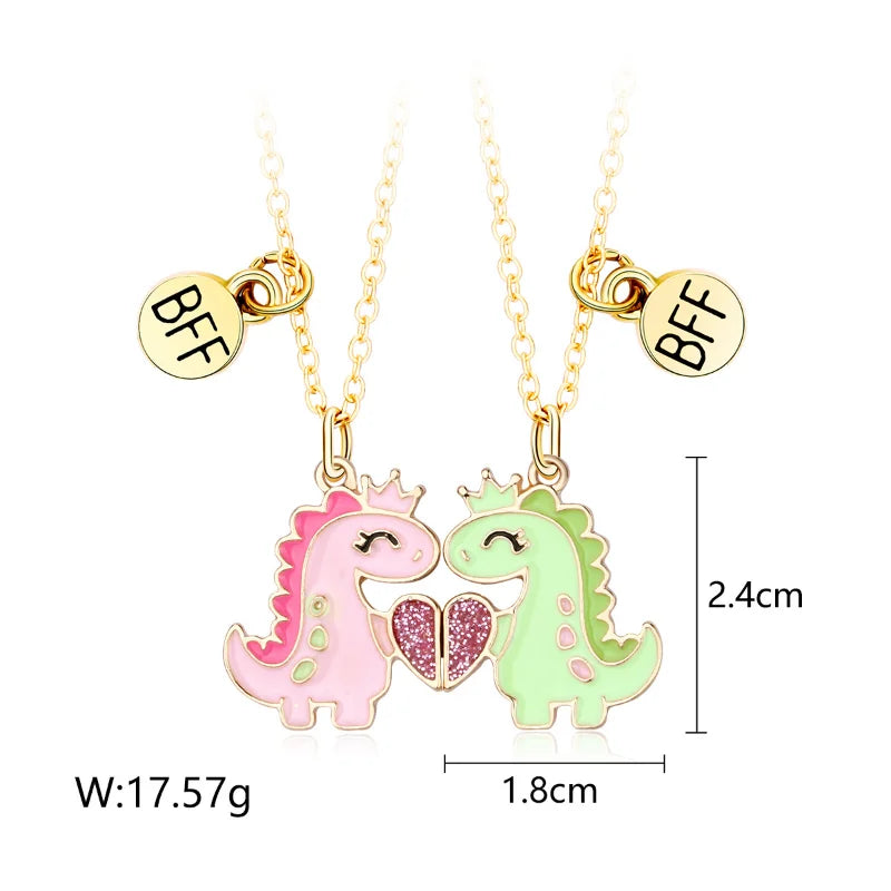 Cute Dinosaur Heart Magnetic Pendant Best Friends Necklace (Dino-Lover Jewelry)