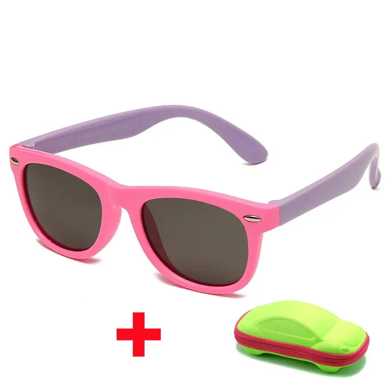 Kids Silicone Polarized Sunglasses with 3D Car Shape Case