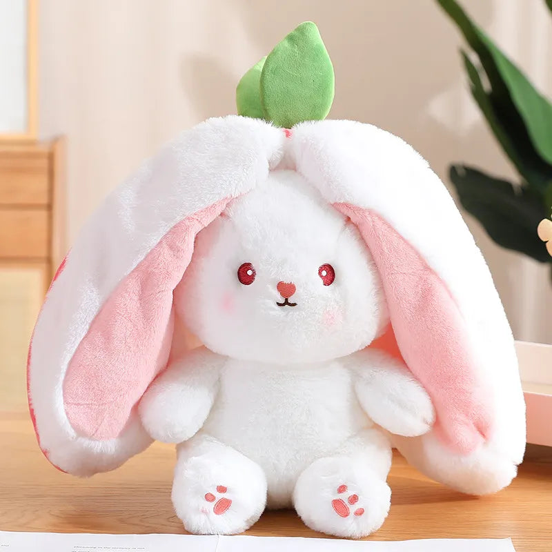 Super Soft Reversible Strawberry Carrot Bunny Stuffed Animal Plushie Pillow (with Zipper)