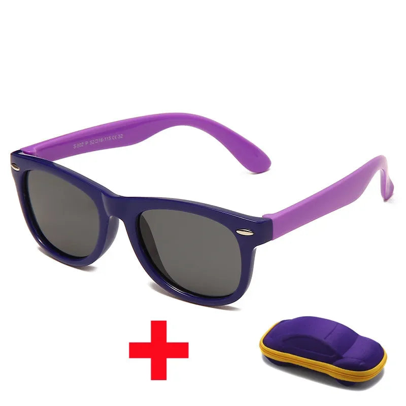 Kids Silicone Polarized Sunglasses with 3D Car Shape Case