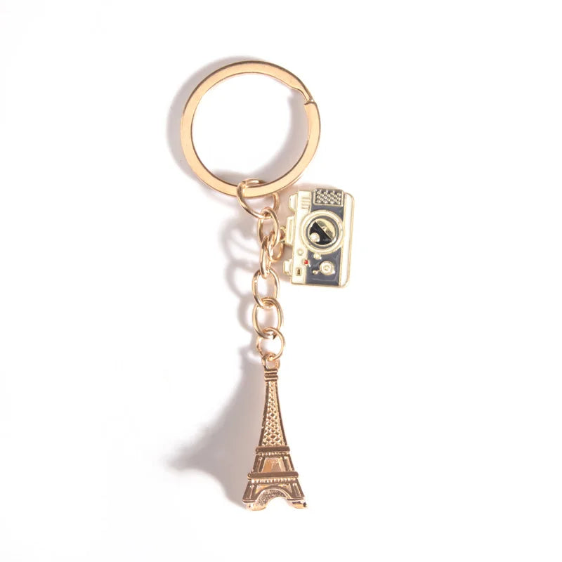 Vintage Camera Eiffel Tower Metal Enamel Keychain