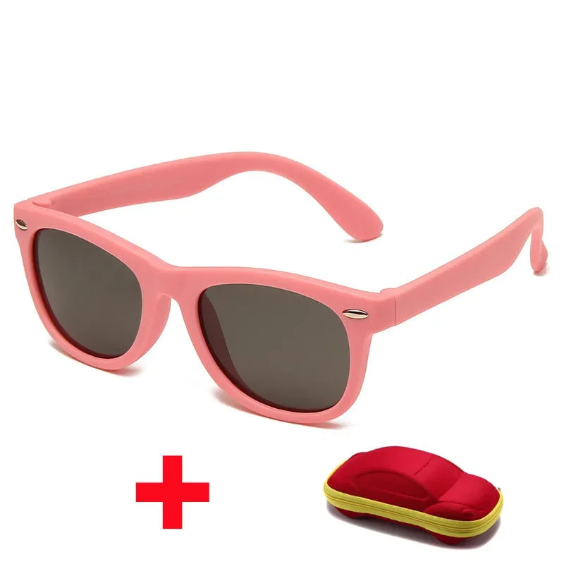 Kids Silicone Polarized Sunglasses with 3D Car Shape Case