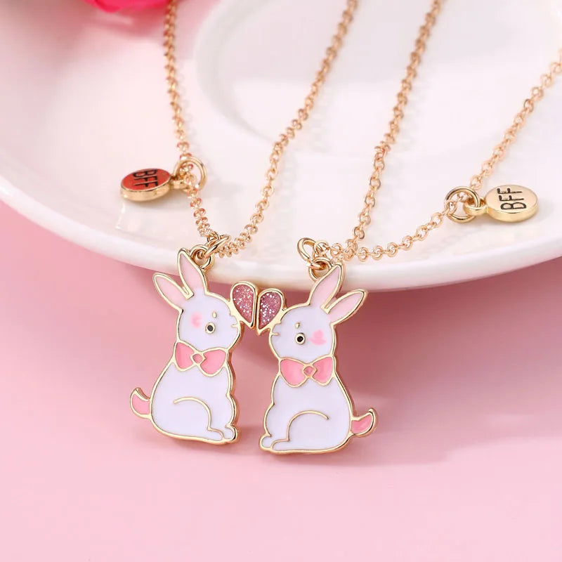 Cute Rabbit Heart Magnetic Pendant Best Friends Necklace (Rabbit-Lover Jewelry)